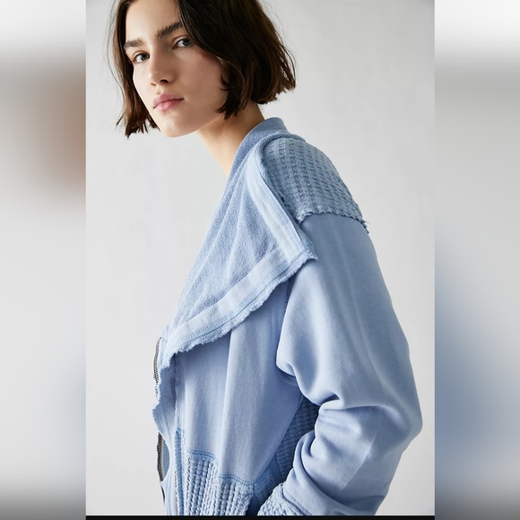 Free People Hazel Cardi Comfy Soft Exaggerated Ribbing Corsican Sea Blue Md NWT - Picture 7 of 7